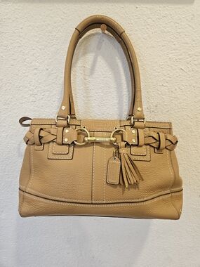 Vintage Coach Hamptons Braided Pebbled Leather Satchel Buckskin Tan